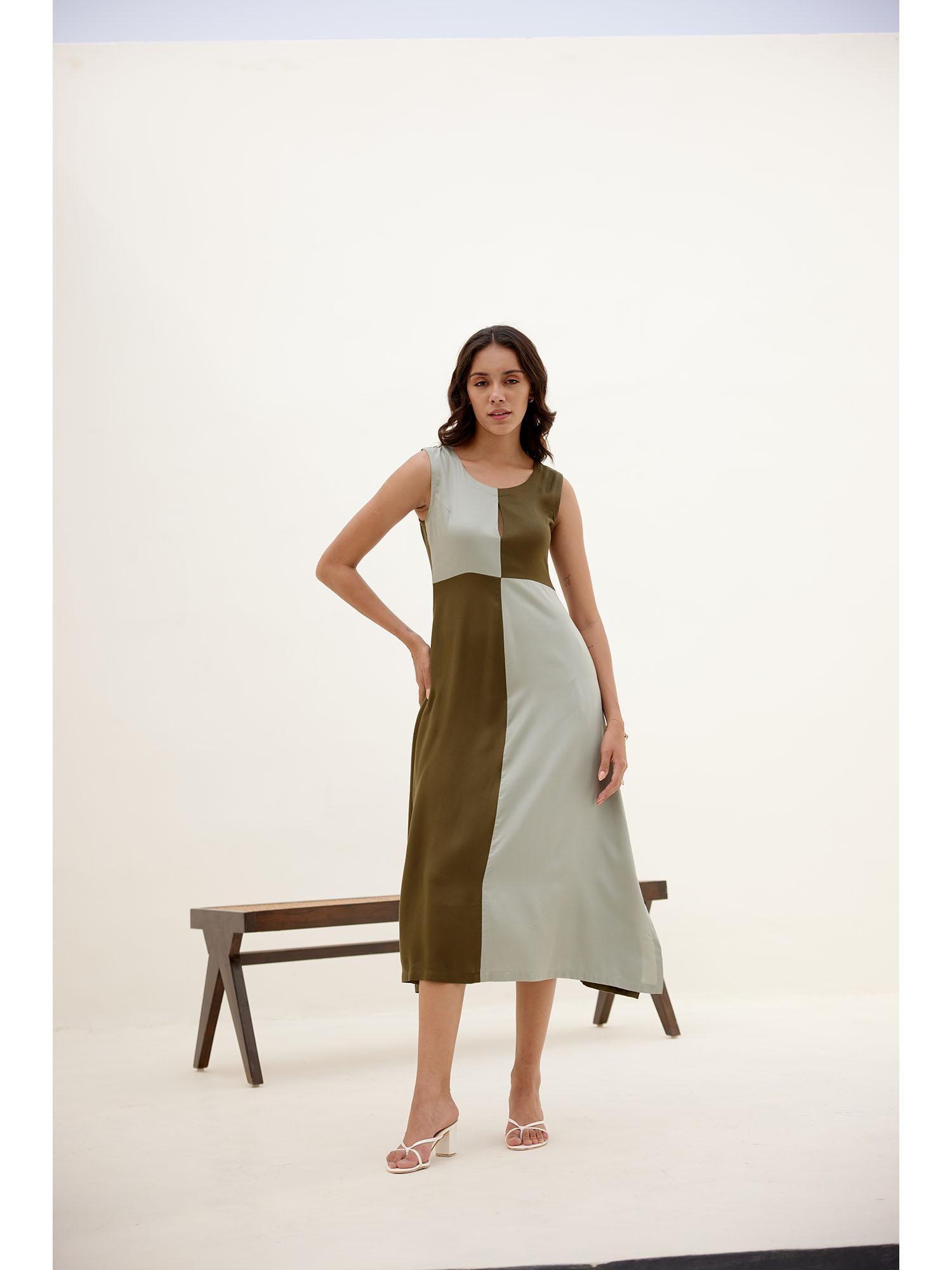 clover olive and grey colorblock dress