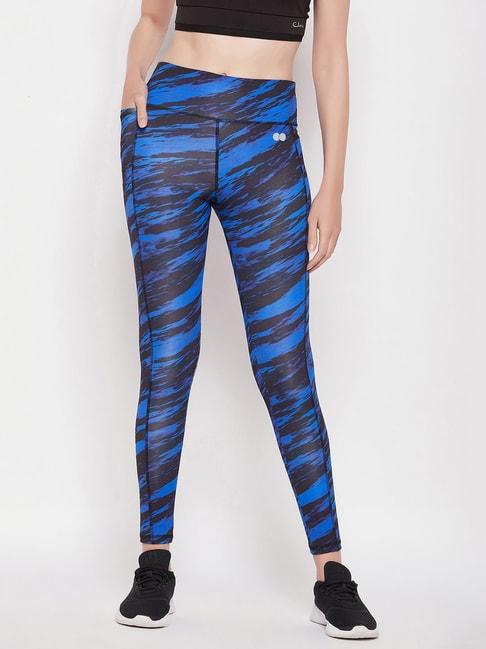 clovia blue geometric print regular fit high rise tights