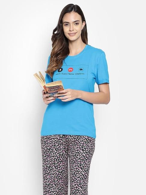 clovia blue graphic print t-shirt