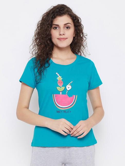 clovia blue printed t-shirt