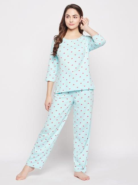 clovia blue printed top with pyjamas