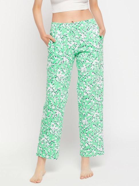 clovia green cotton floral print lounge pants