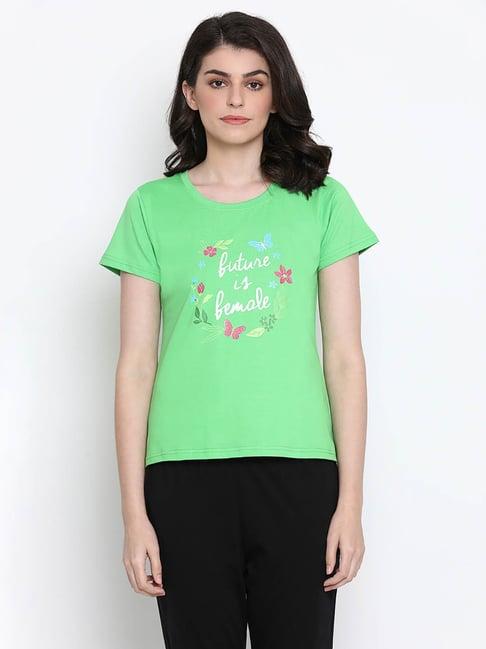 clovia green graphic print t-shirt
