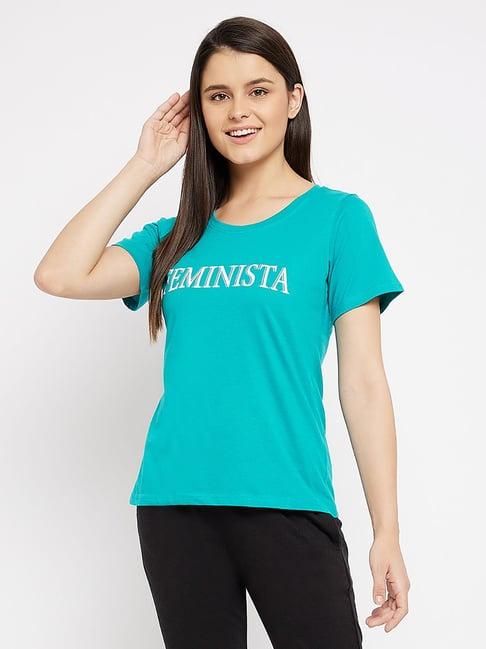 clovia green graphic print t-shirt