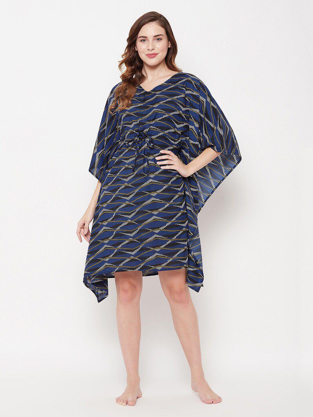 clovia navy blue printed nightdress
