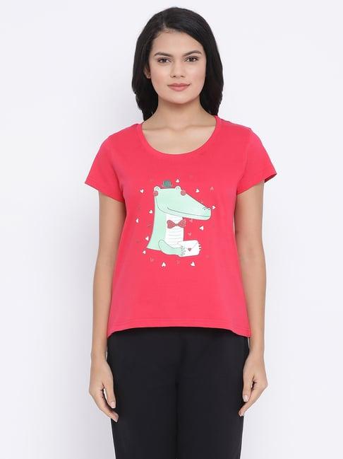 clovia pink printed t-shirt