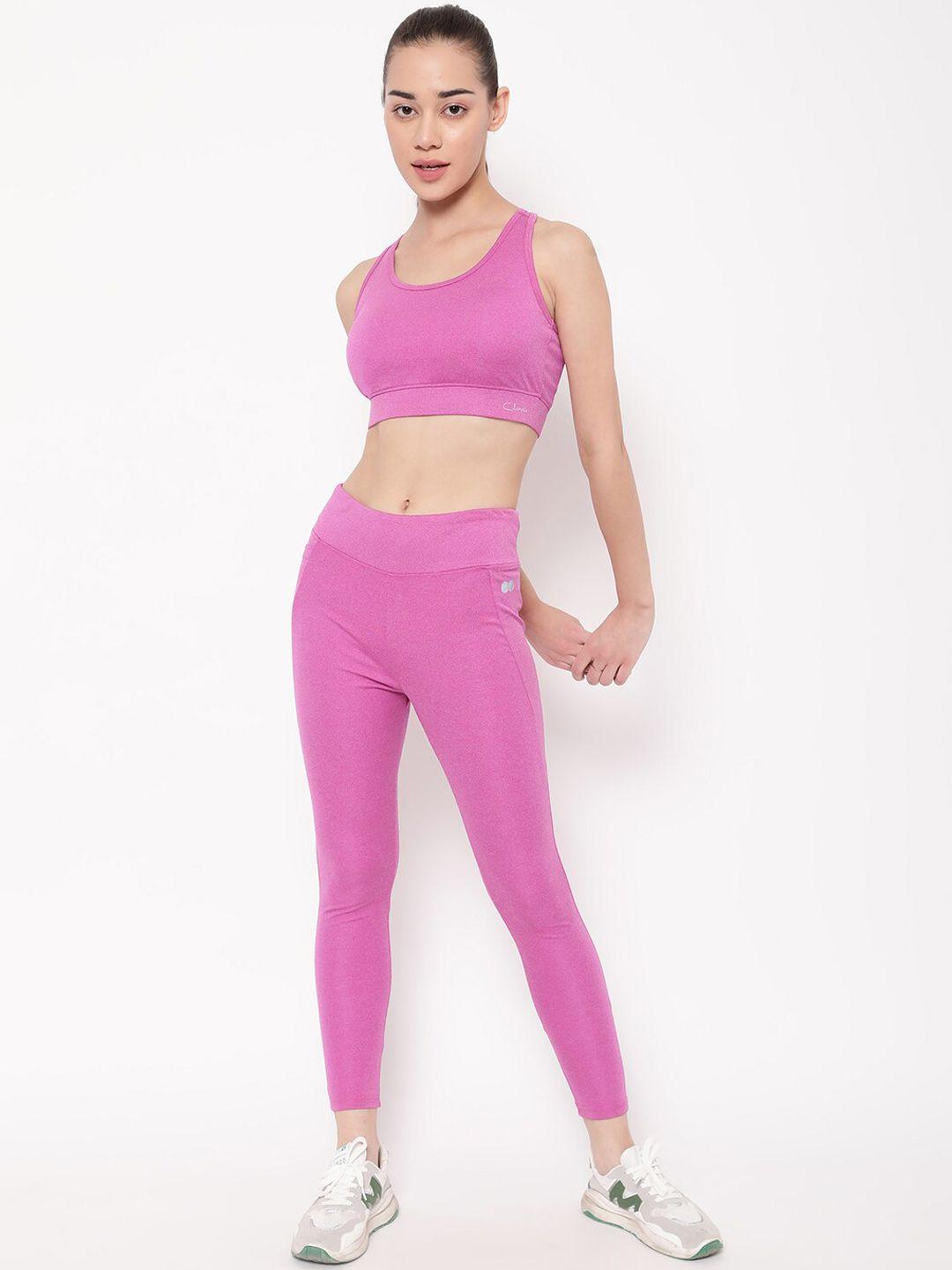 clovia pink sports bra & high-rise tights tracksuits