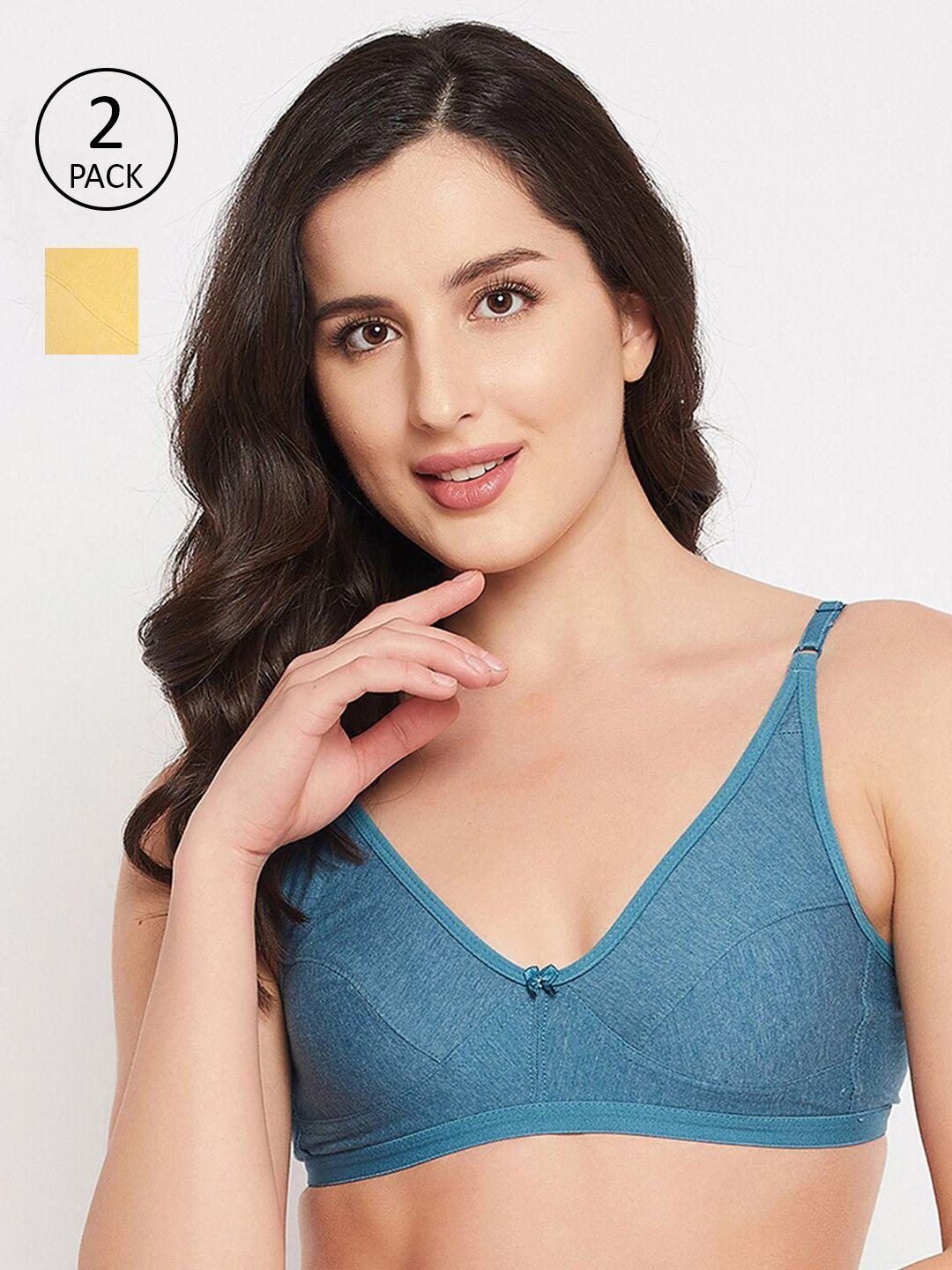 clovia set of 2 blue & yellow non padded cotton bra