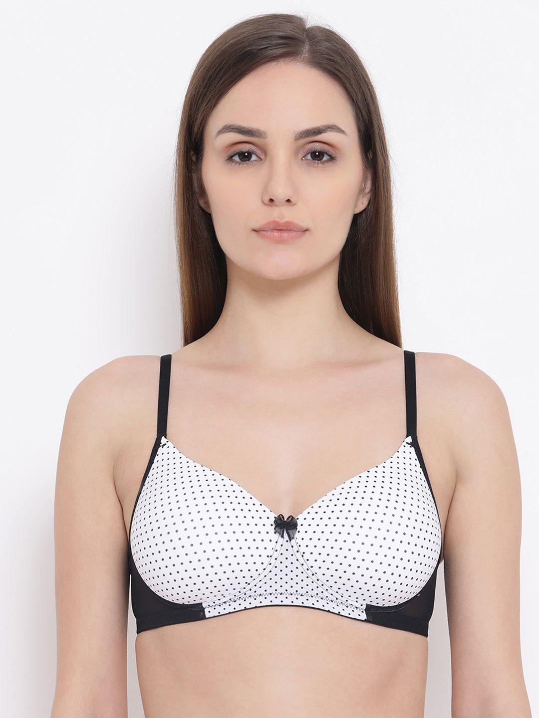 clovia white & black printed non-wired lightly padded t-shirt bra br1737m1832b