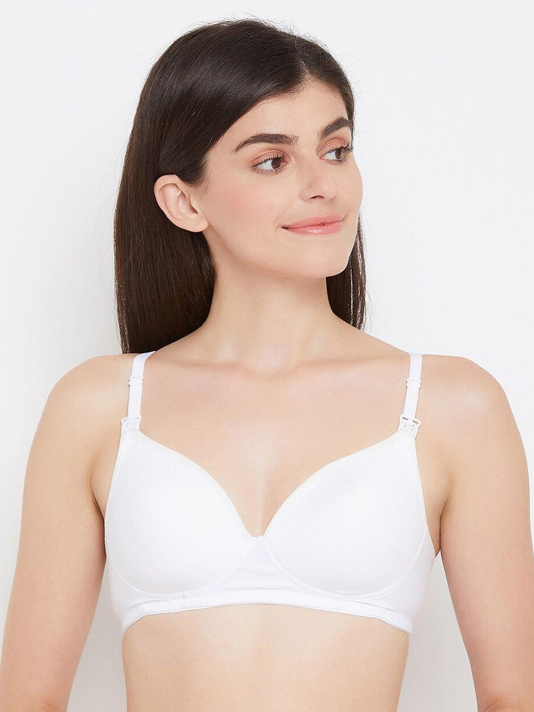 clovia white solid non-wired lightly padded maternity bra br2199p1842b