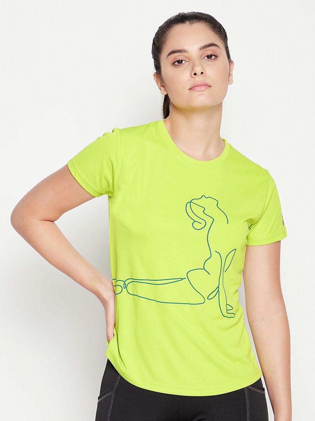 clovia women green printed slim fit t-shirt