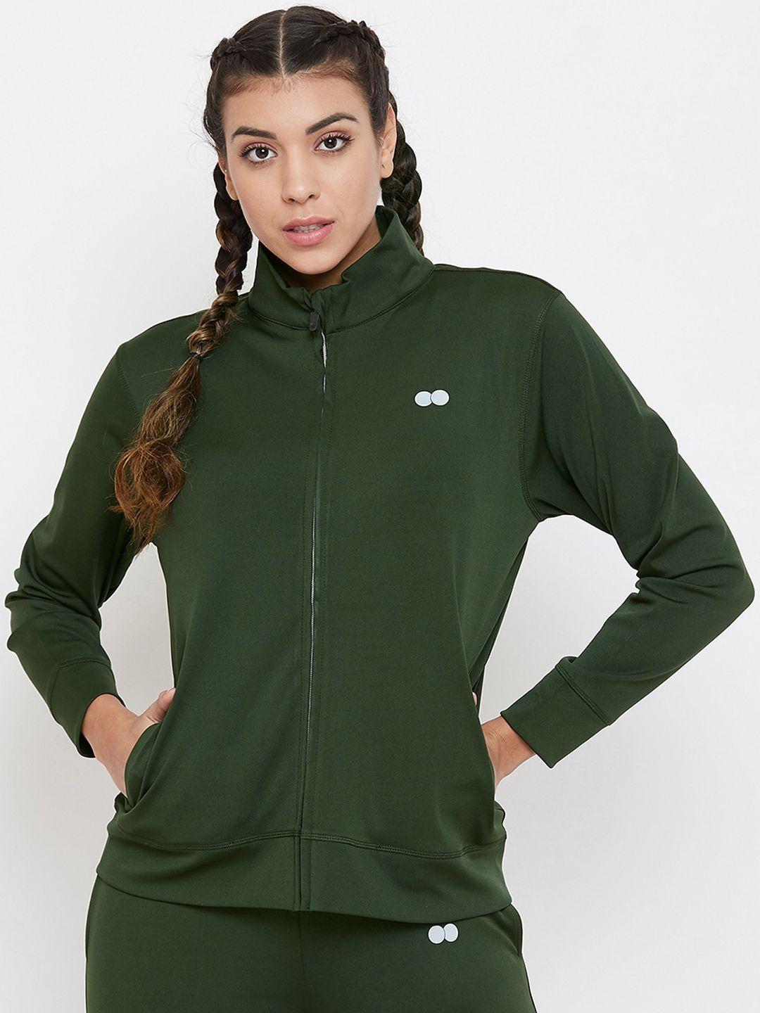clovia women green solid sweatshirt