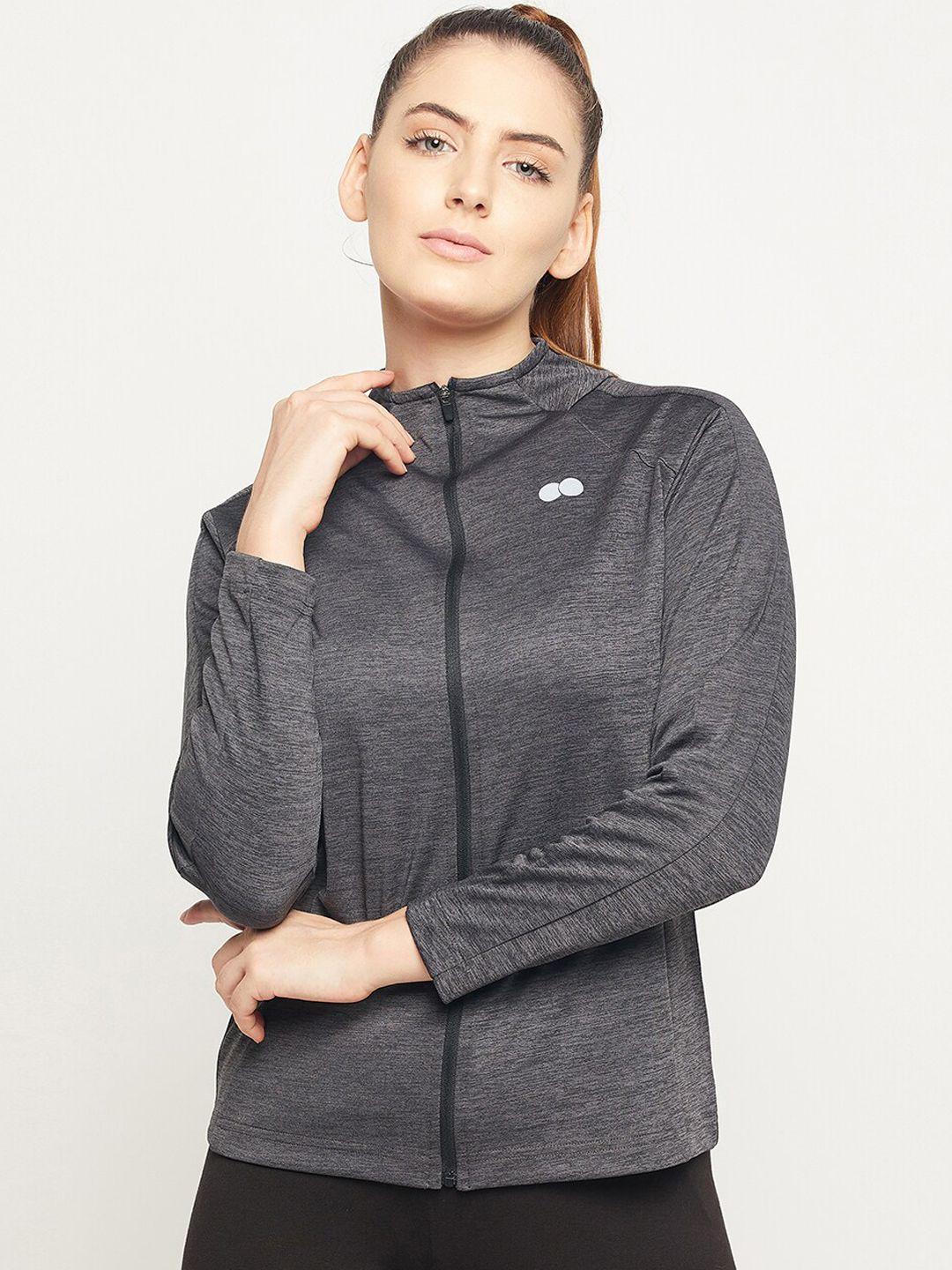 clovia women grey lightweight training or gym sporty jacket