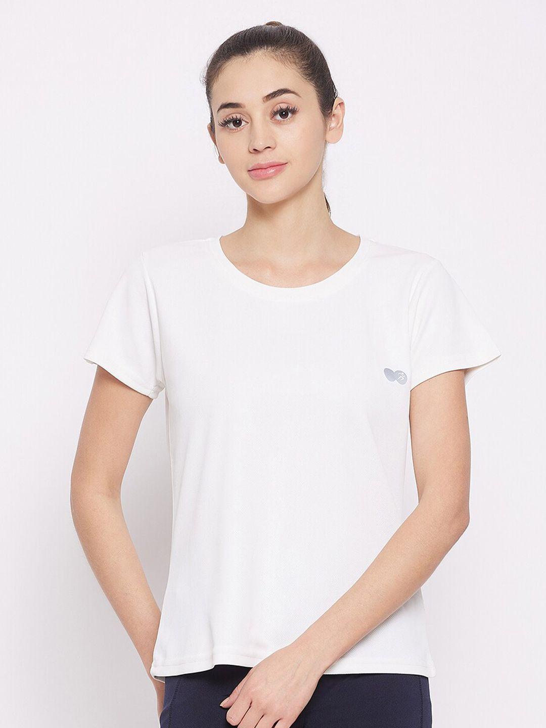 clovia women white activewear comfort fit sports t-shirt