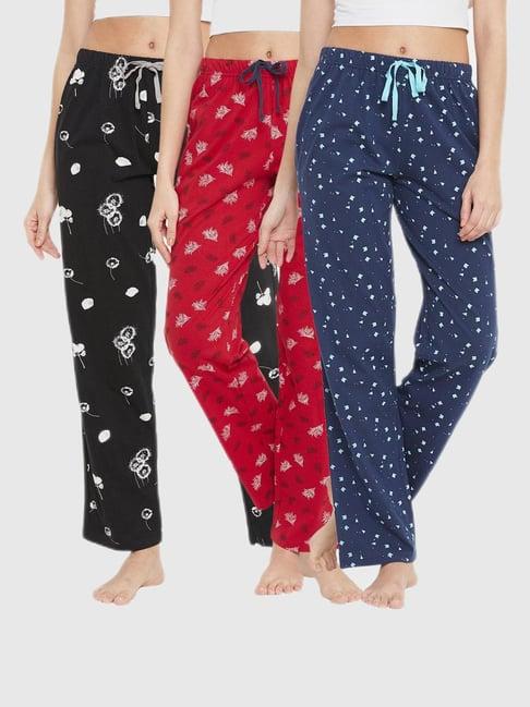 clovia assorted printed pajamas (pack of 3)