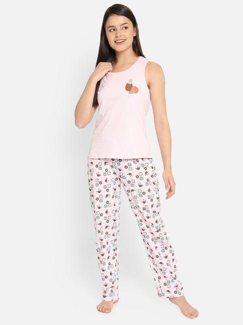 clovia baby pink cotton tank top with pyjamas