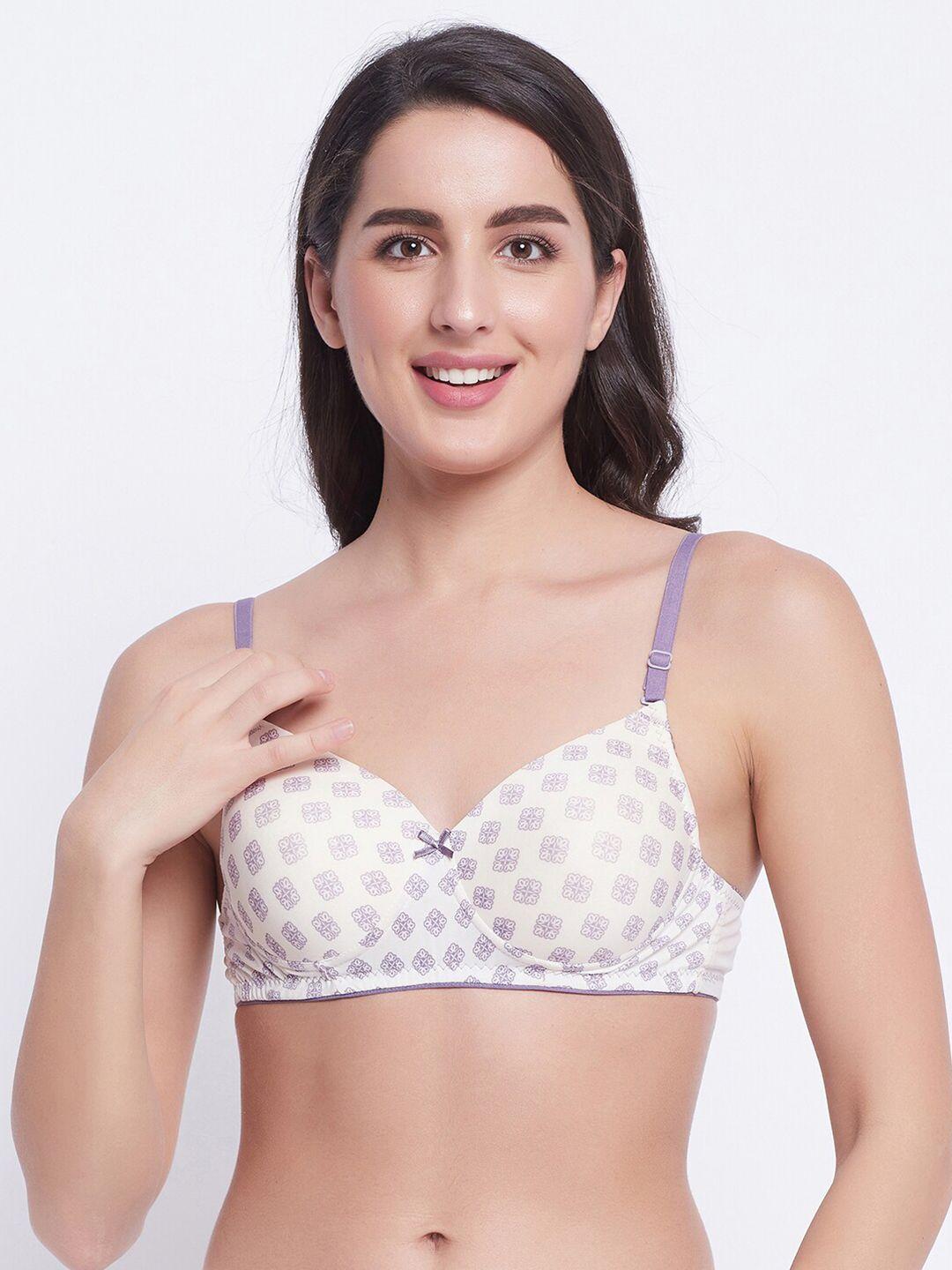 clovia beige & purple geometric t-shirt bra lightly padded br1277x2432e