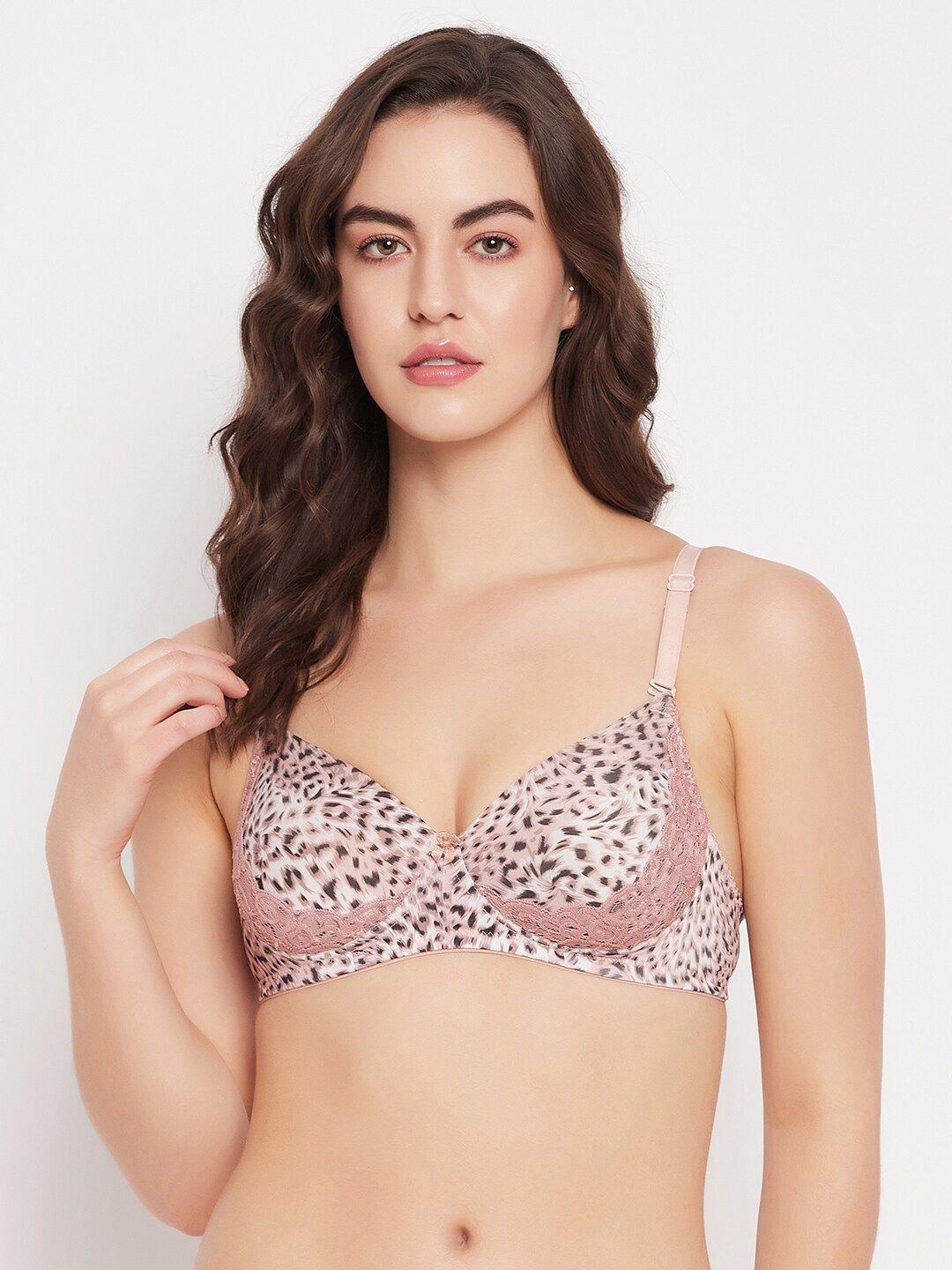 clovia beige & white printed lightly padded full coverage all day comfort t-shirt bra