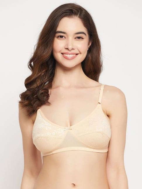 clovia beige cotton floral print full coverage bra