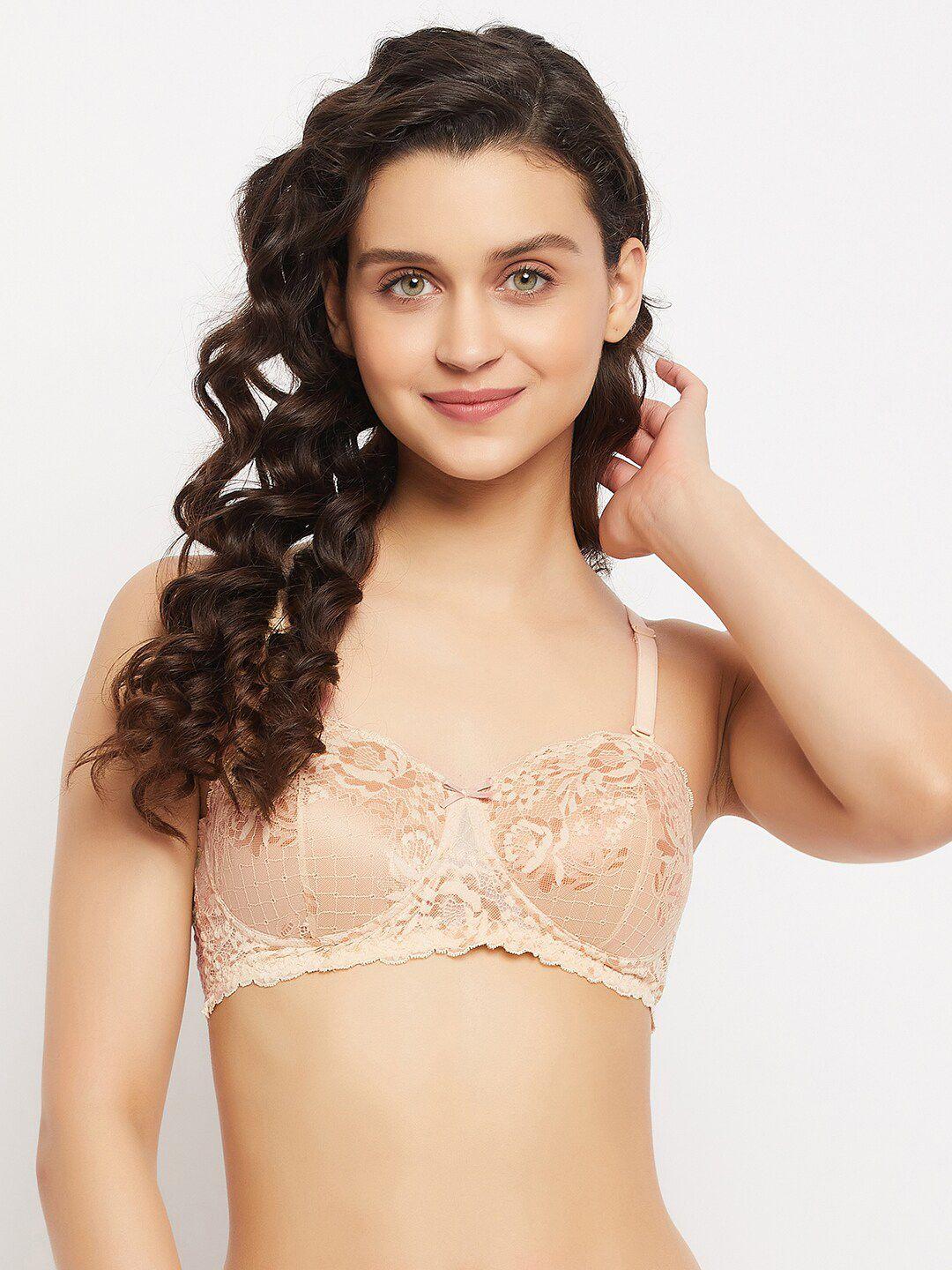 clovia beige floral bra lightly padded