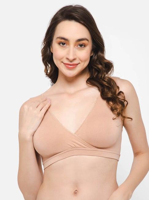 clovia beige non-padded non-wired full cup slip-on cotton maternity feeding nursing bra