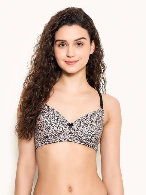 clovia beige printed full coverage padded t-shirt bra