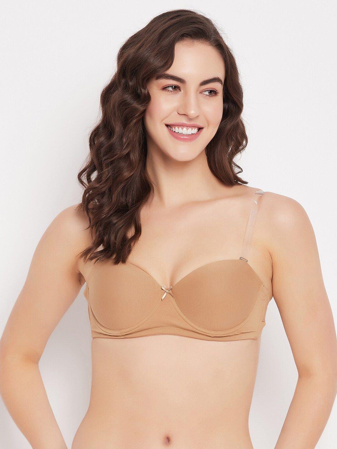 clovia beige underwired lightly padded full coverage cotton balconette bra all day comfort