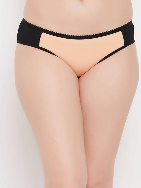 clovia black & peach cotton color-block bikini panty