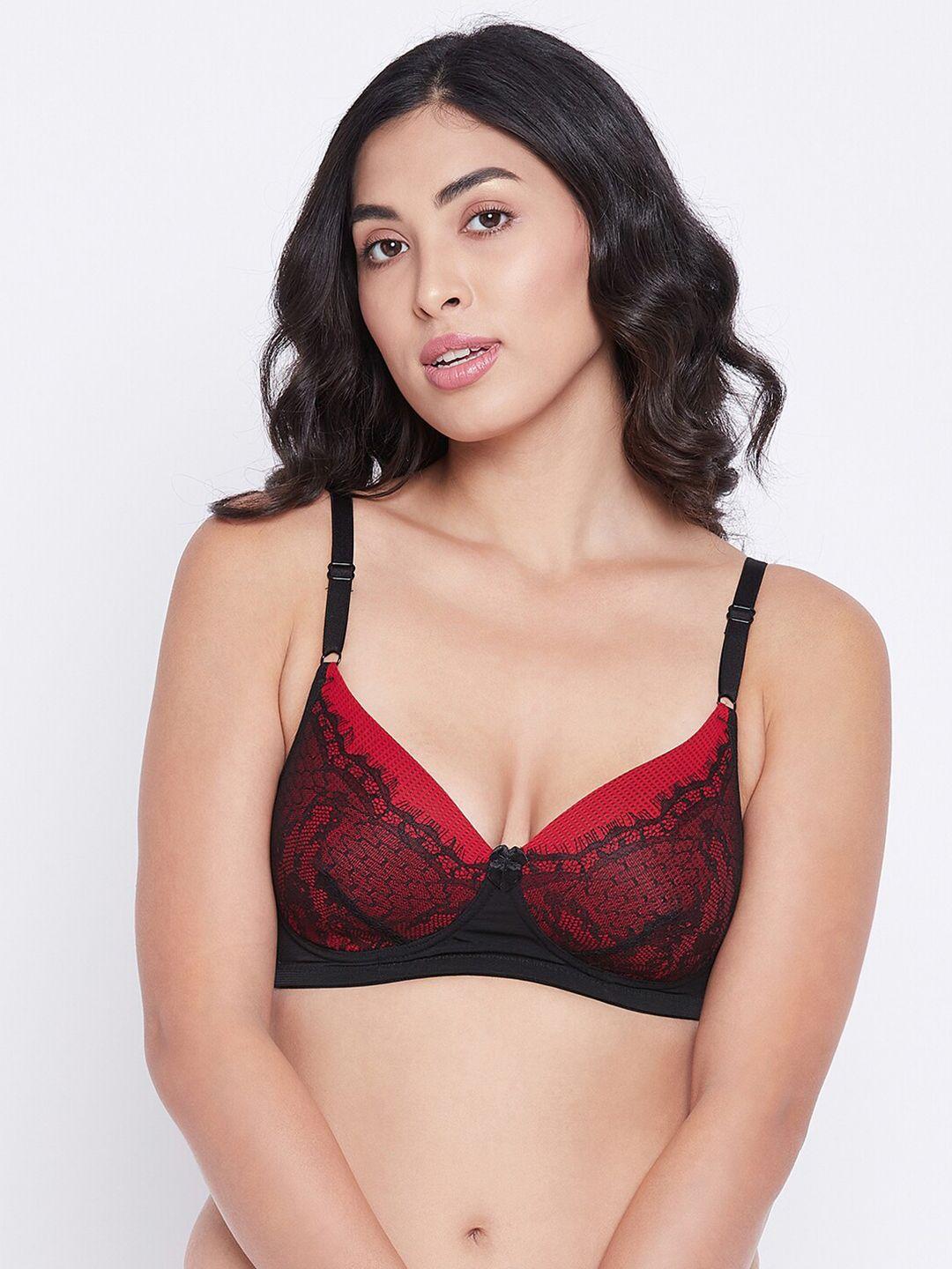 clovia black & red floral bra lightly padded