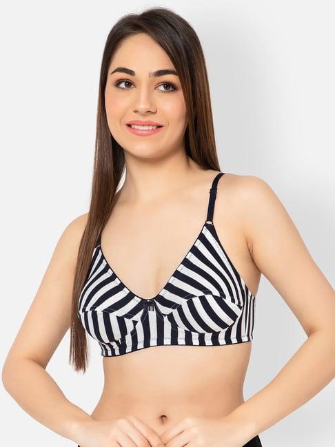 clovia black & white striped full coverage bra