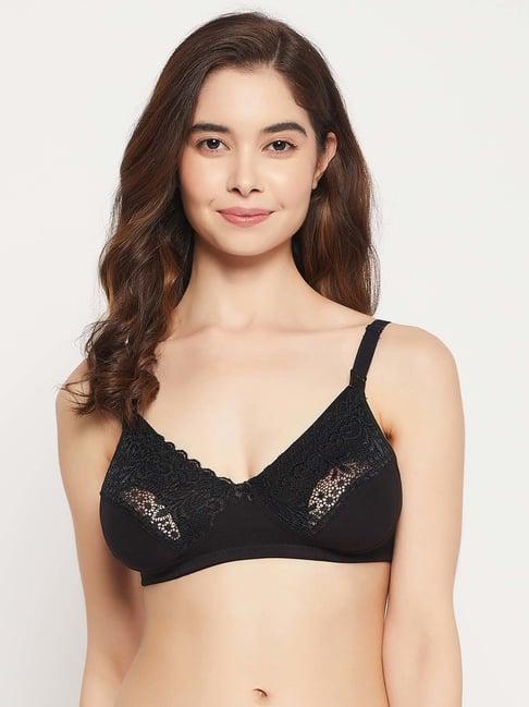 clovia black cotton lace work maternity/nursing bra