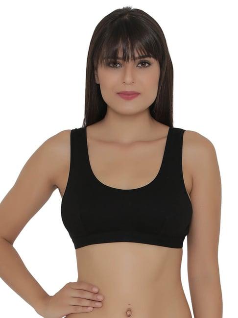 clovia black cotton regular fit sports bra