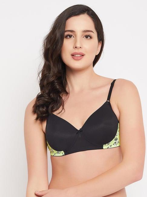 clovia black floral print padded bra