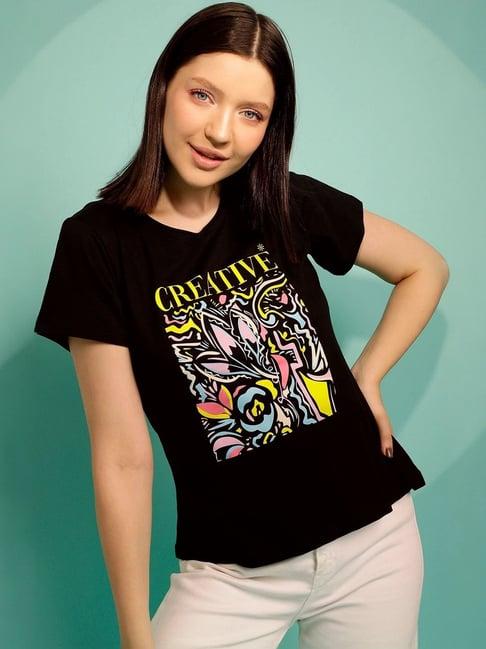 clovia black graphic print cotton top