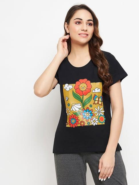 clovia black printed t-shirt