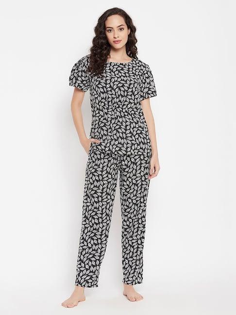 clovia black printed top with pyjamas