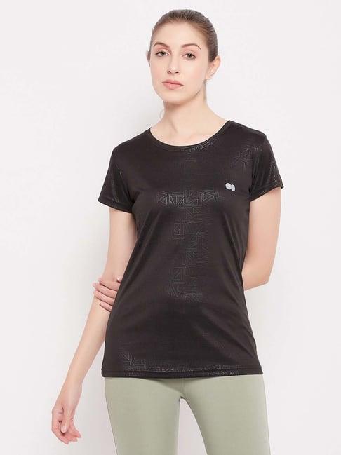 clovia black regular fit sports t-shirt