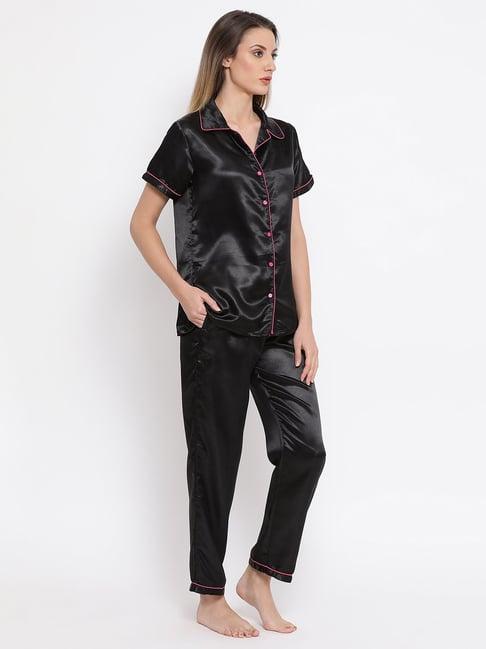 clovia black shirt & pyjama set
