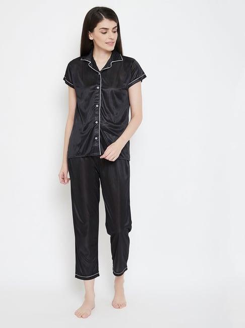 clovia black shirt & pyjamas set