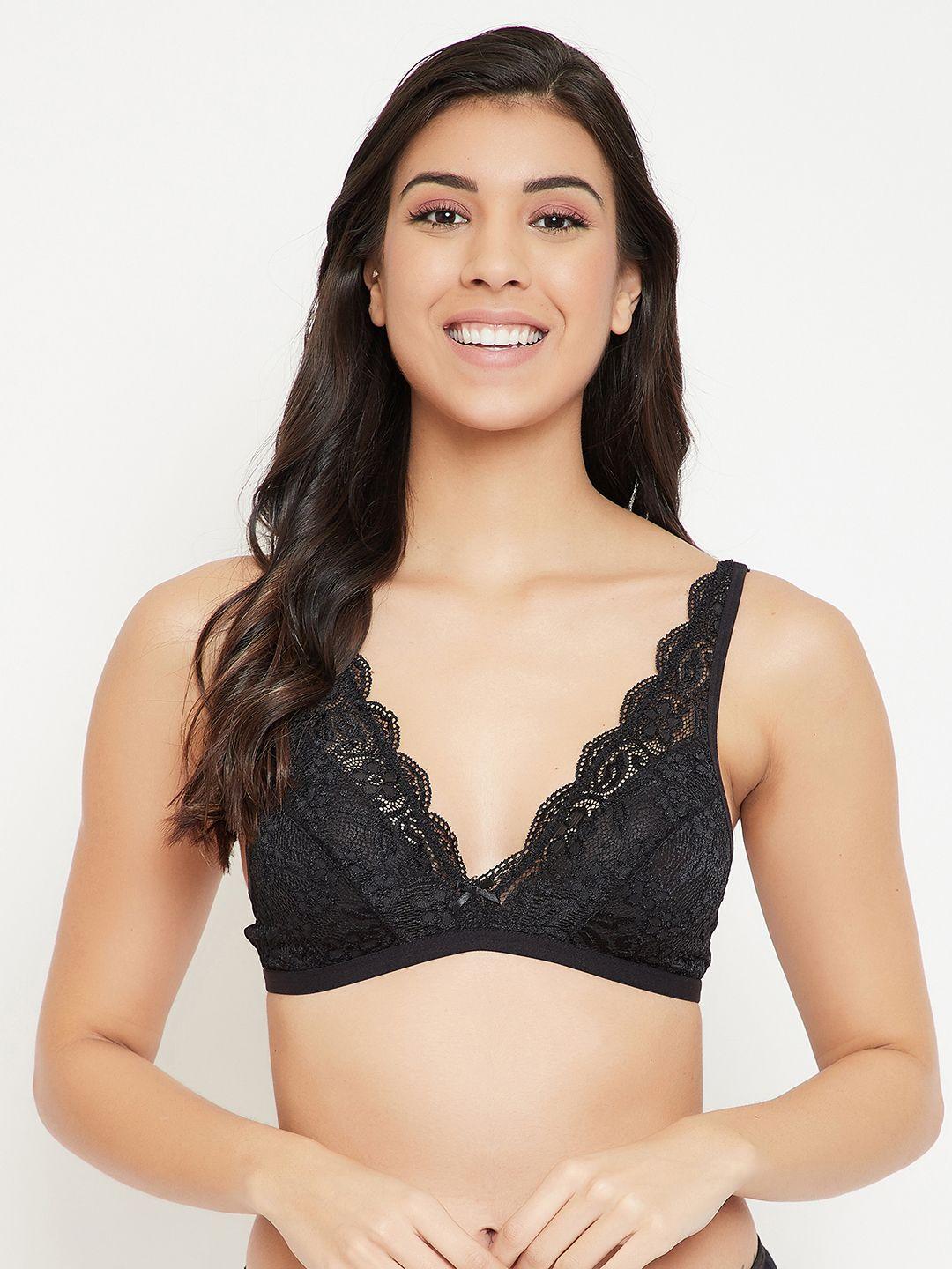 clovia black solid non-wired non padded bralette bra