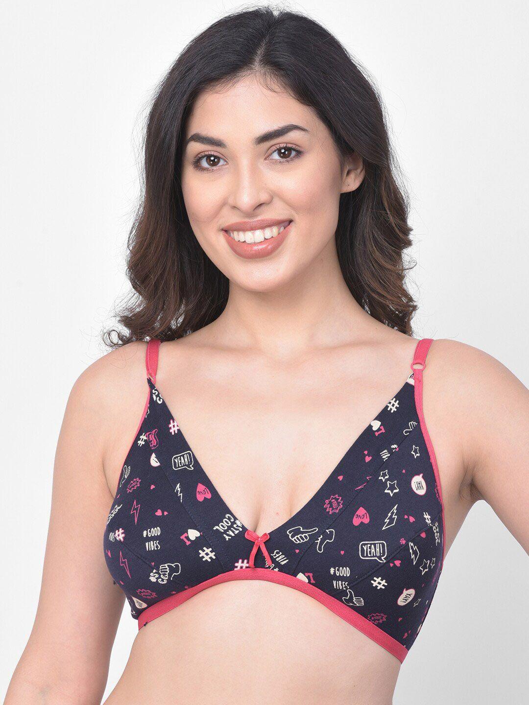 clovia blue & pink printed non-wired non padded everyday bra br1595c0832b