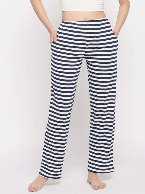 clovia blue cotton striped pyjamas