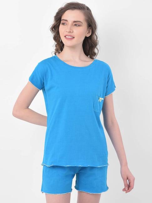 clovia blue cotton top & shorts set