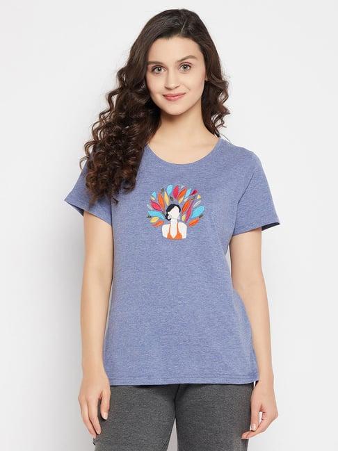 clovia blue embroidered cotton t-shirt