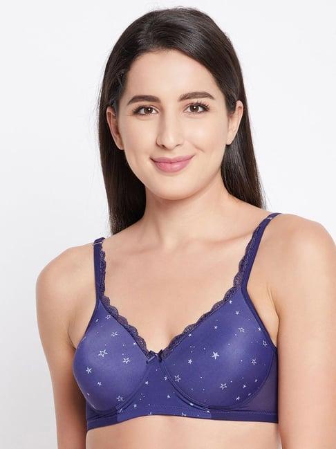 clovia blue floral print t-shirt bra