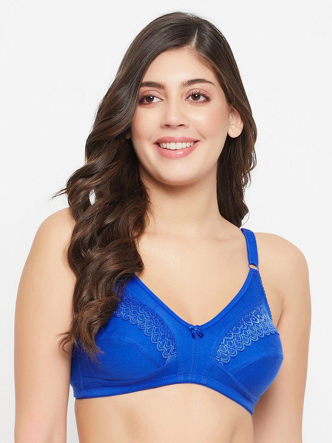 clovia blue floral self designed full coverage cotton bra with all day comfort