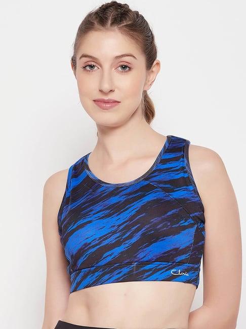 clovia blue printed sports bra
