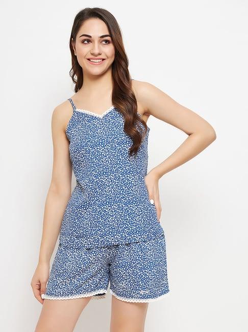 clovia blue printed top with shorts