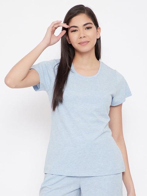 clovia blue textured t-shirt