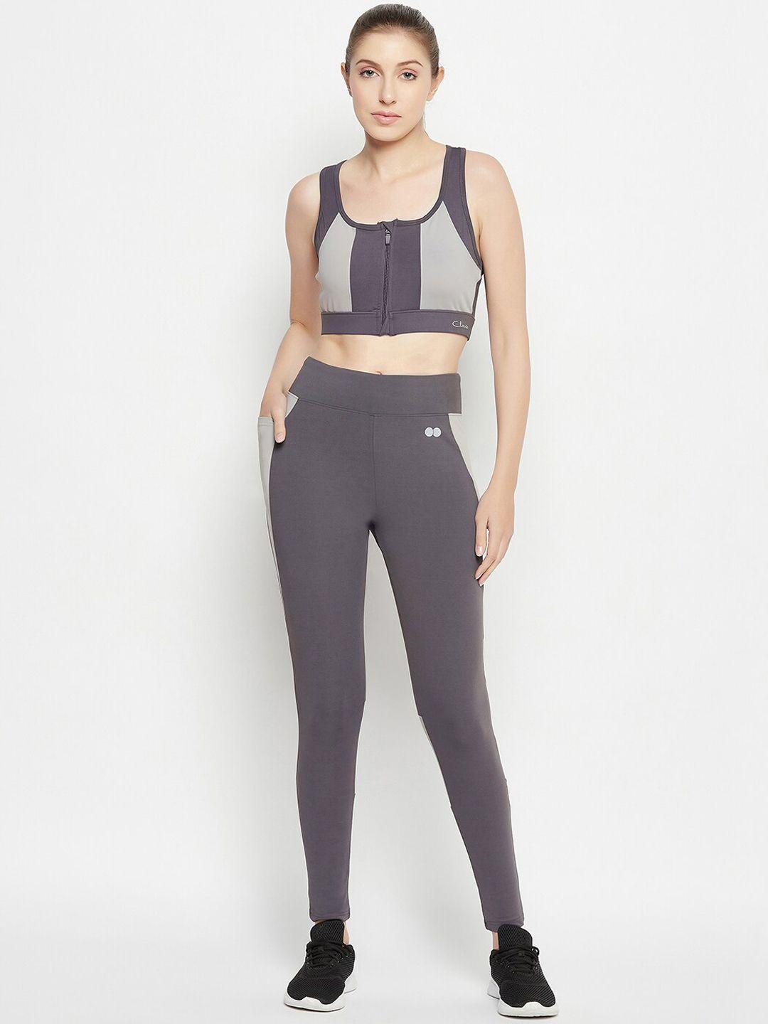 clovia colourblocked padded racerback zipper sports bra tracksuit